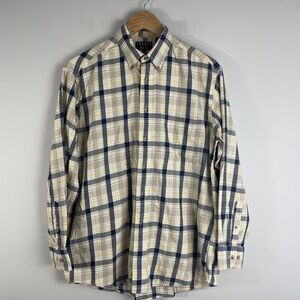 Trader Bay Mens M Button Down Shirt Long Sleeve Check Yellow Blue Chest Pocket